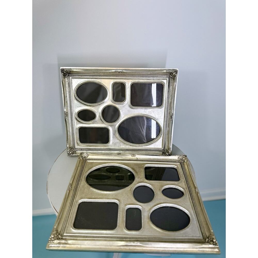 2 Vintage Silver Leaf Wood Photo Picture frames , set of 2 measuring 13x 15in